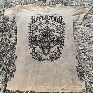 Affliction grey Tee with Black rhinestone Graphic